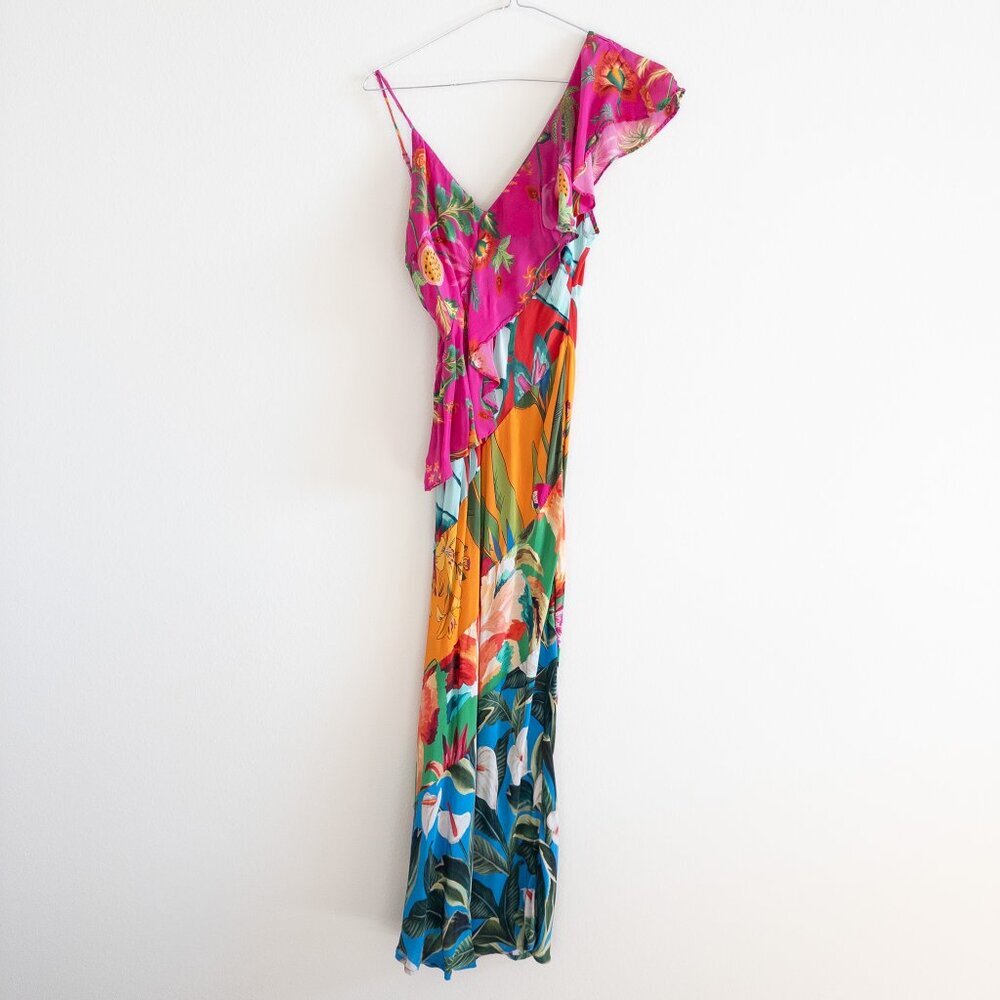 FARM Rio Mixed Flowery Ruffle One Shoulder Dress Tropical - Picture 4 of 10